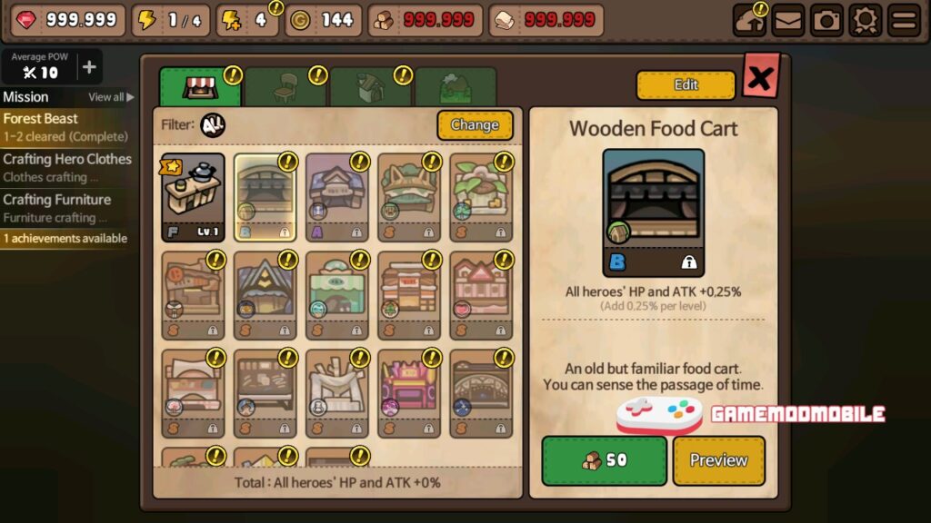 Tính năng nấu ăn có trong game Bistro Heroes mod tài nguyên