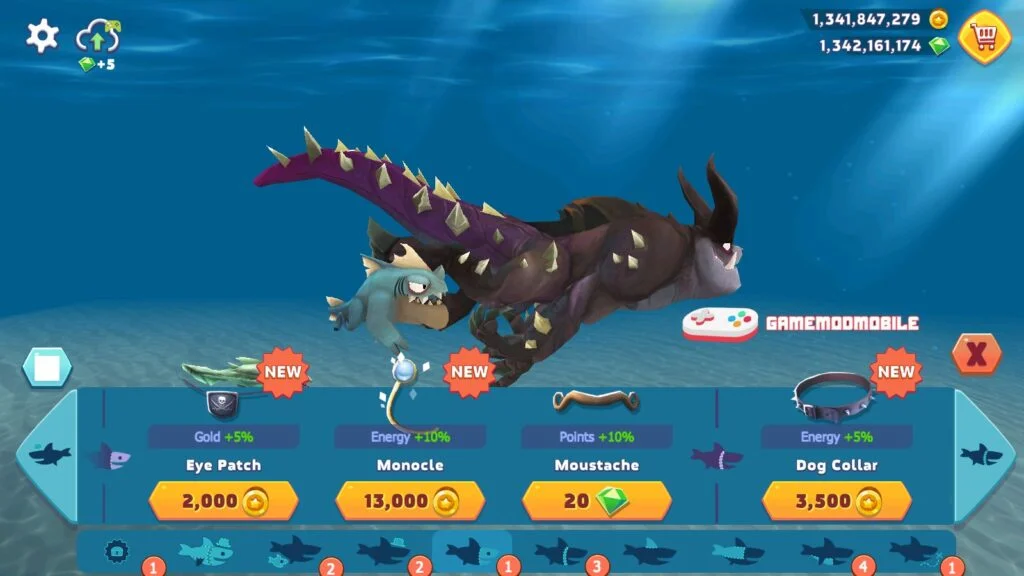 Tính năng pet cá mập nhỏ trong game Hungry Shark Evolution mod full tiền