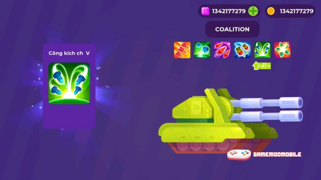 Tính năng thẻ để nâng cấp trong Tank Stars mod apk full tiền, kim cương