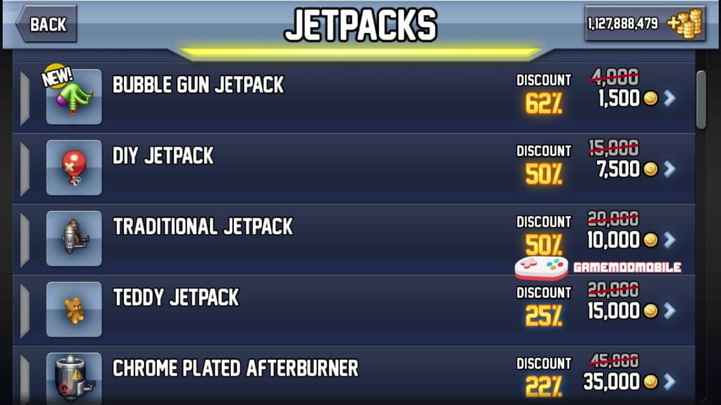 Mua nhiều vật phẩm với phiên bản Jetpack Joyride mod apk full tiền